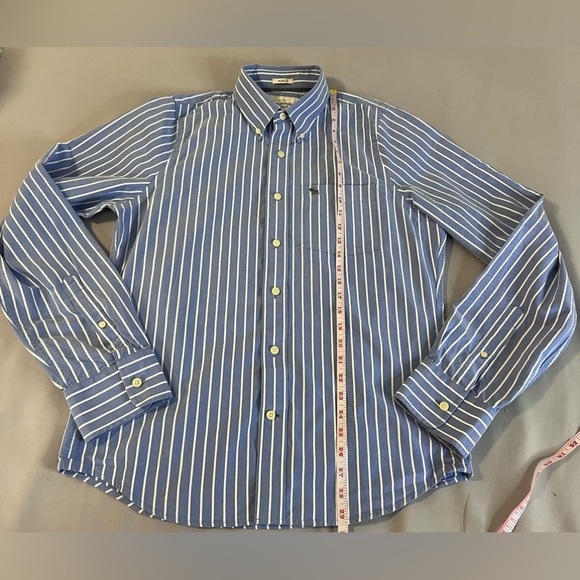 Abercrombie & Fitch Men's Sz XL Muscle Fit Shirt Blue White Stripe Pinstripe - Picture 4 of 10